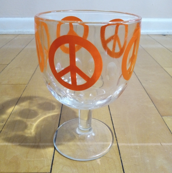 Peace Sign Orange Glass Goblet - Picture 1 of 4